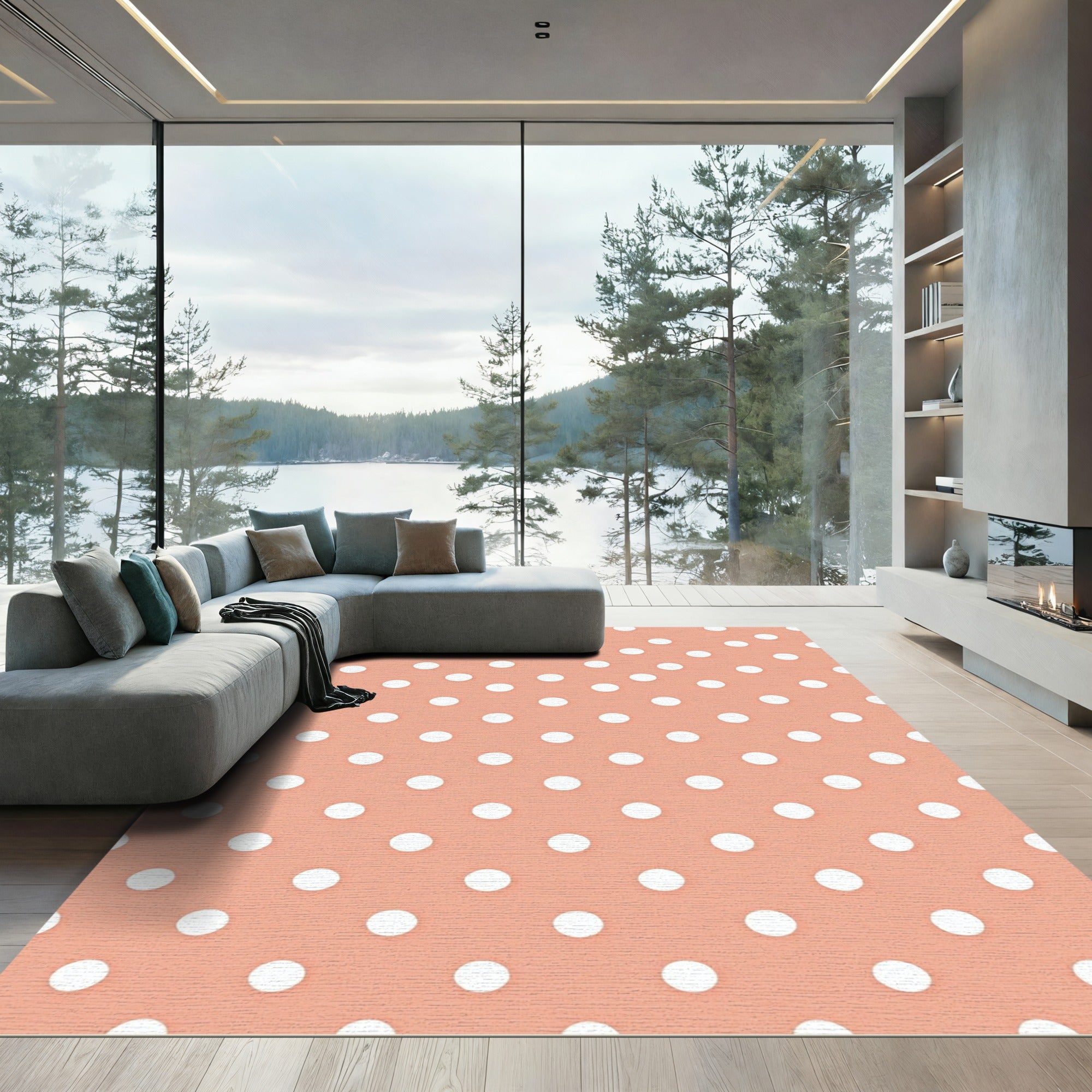 Coral White Polka Dot Composition Rug