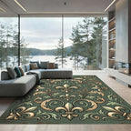 Elegant Sage Fleur de Lis Scrollwork Rug