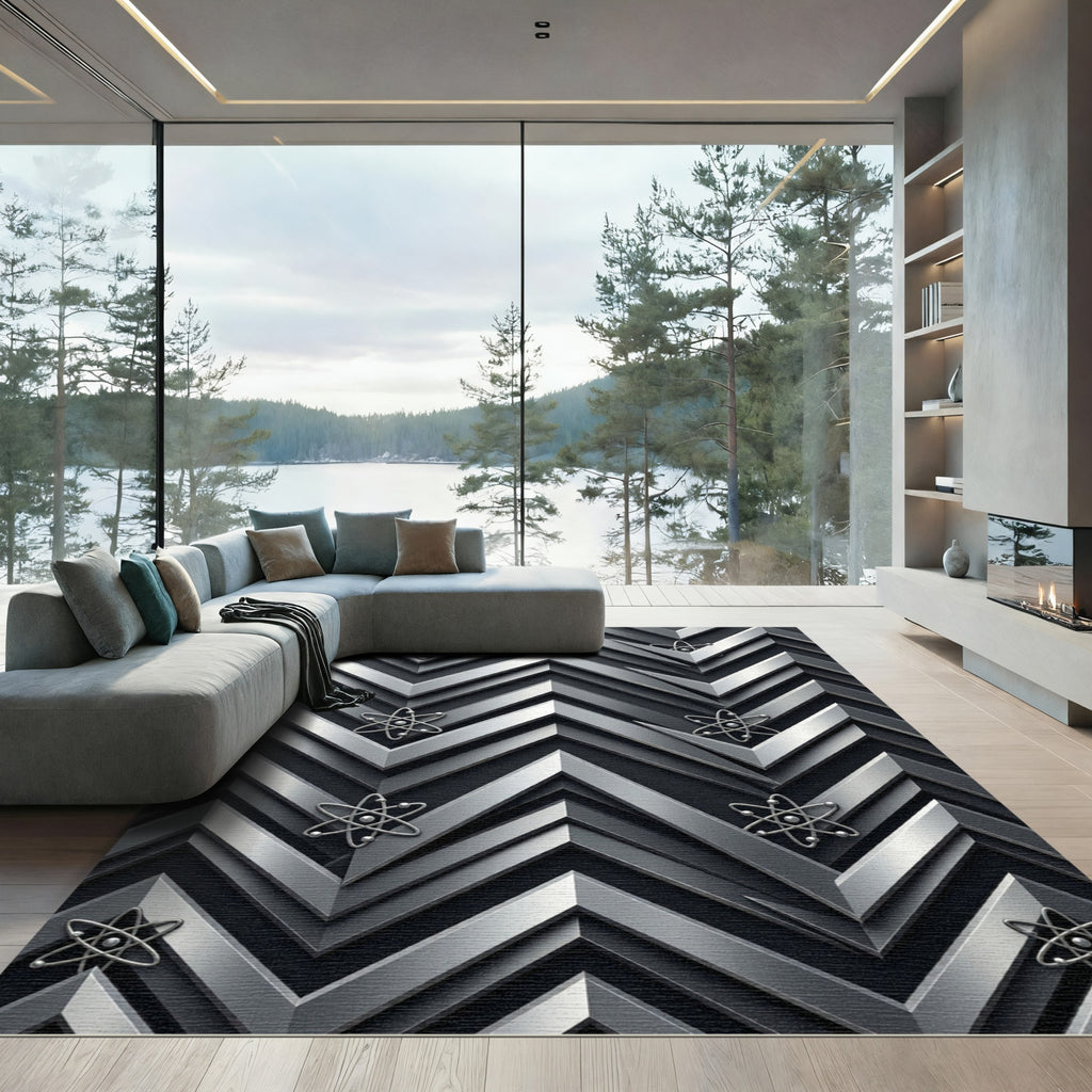 Metallic Chevron Atom Pattern Rug