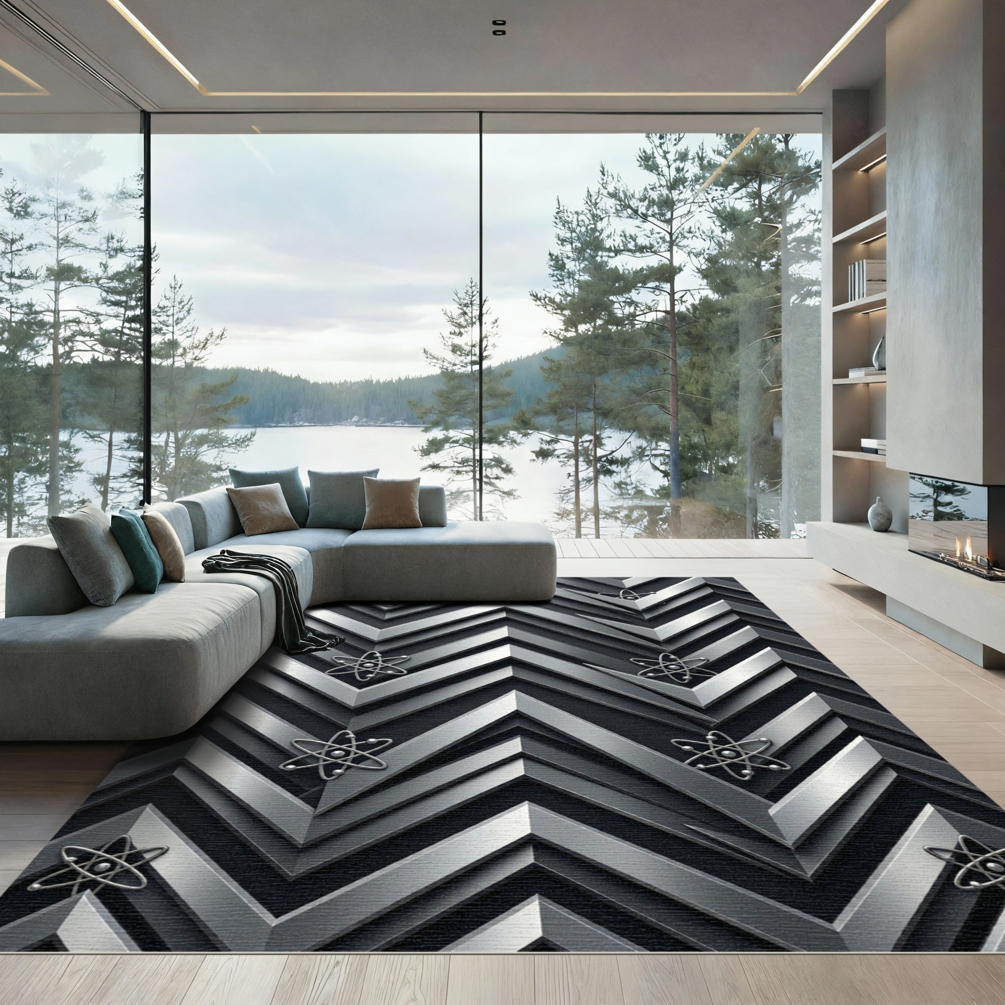 Metallic Chevron Atom Pattern Rug