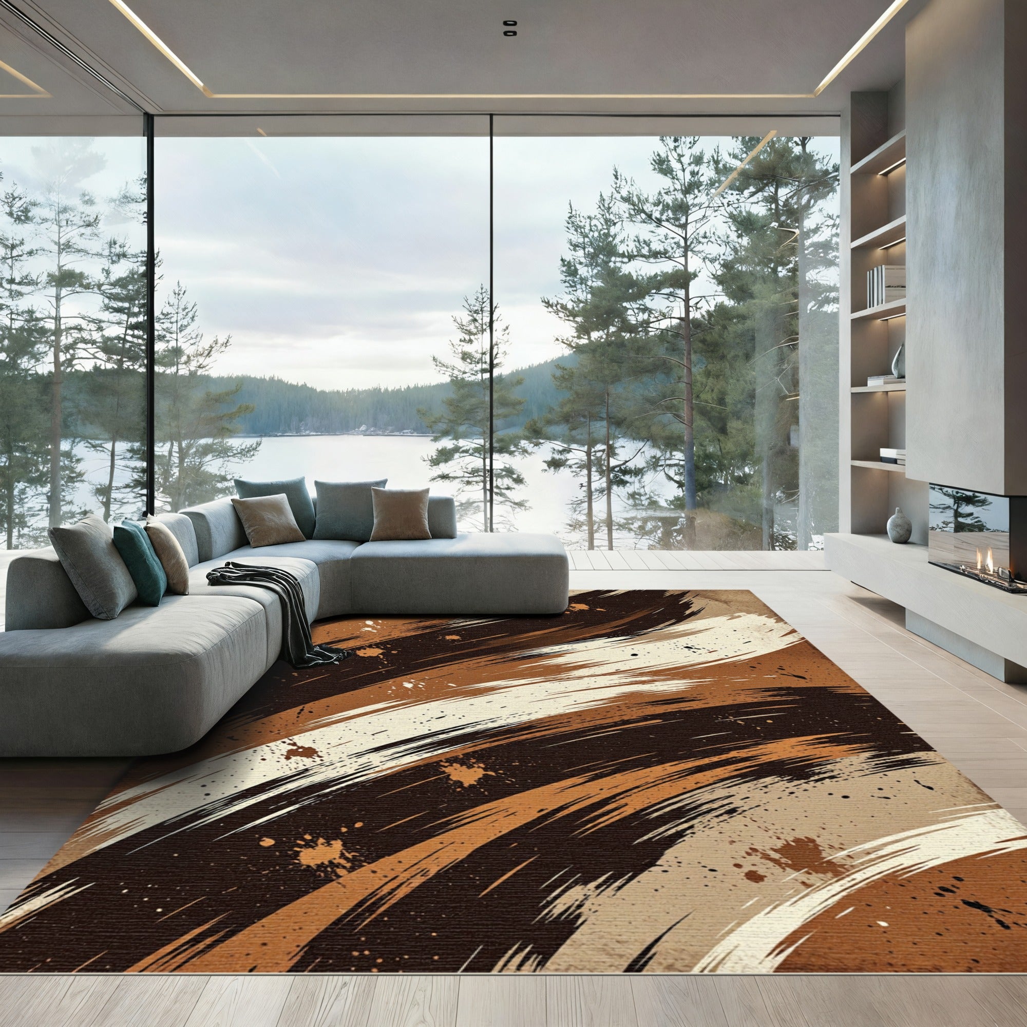 Earthy Splatter Brush Stroke Rug