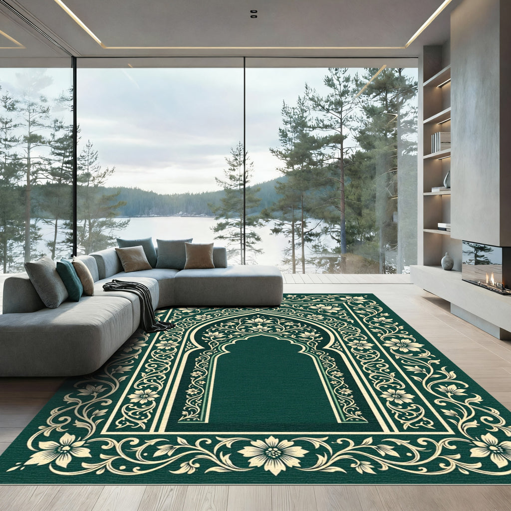 Emerald Floral Arch Scroll Area Rug
