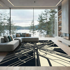 Monochrome Abstract Geometric Transit Map Rug