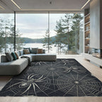 Gothic Monochrome Spider Web Illustration Rug