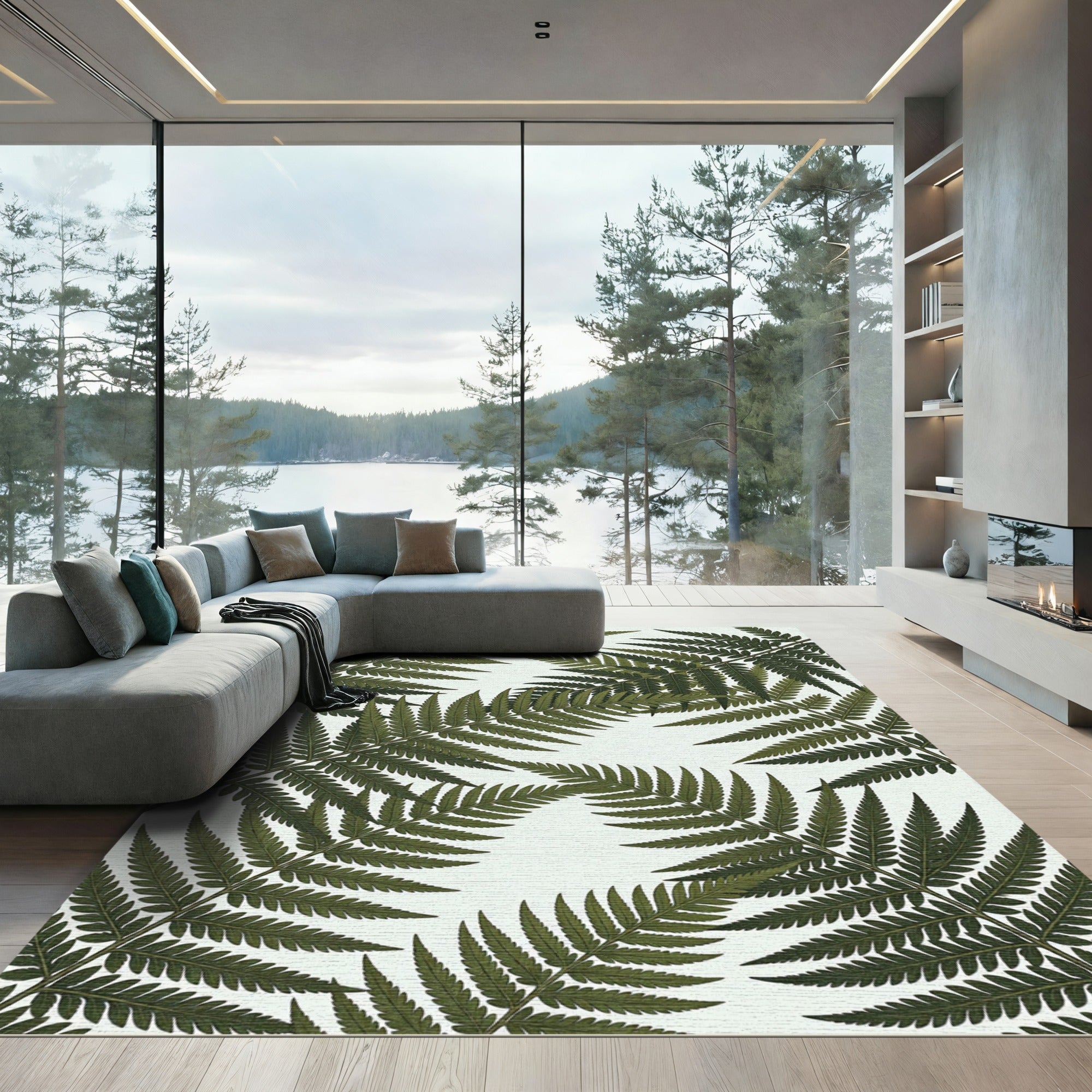 Lush Green Tropical Fern Frond Rug