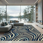 Navy and Cream Abstract Swirling Waves Rug