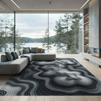 Monochrome Contour Topographical Ripple Rug