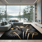 Luminous Golden Fireworks Burst Art Rug