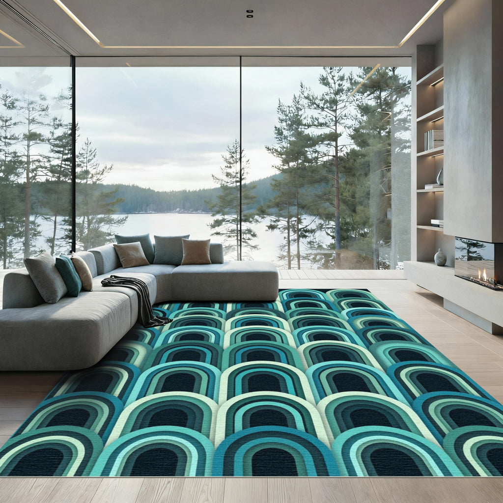Teal Gradient Retro Arch Composition Rug