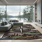 Rustic Farmhouse Compass Landscape Art Rug