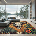 Earthy Southwestern Bull Skull Cactus Rug