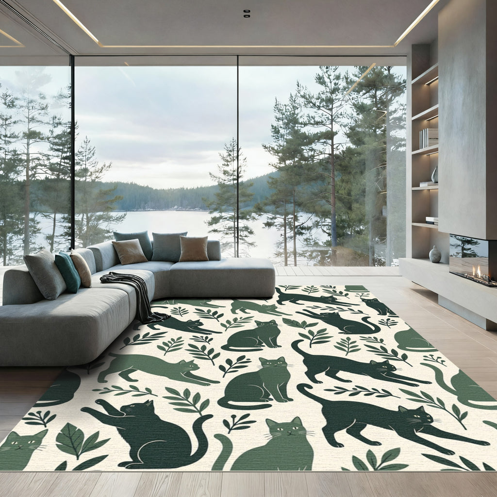 Dark Green Feline Foliage Repeat Rug
