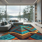 Isometric Aztec Teal and Orange Pyramid Rug