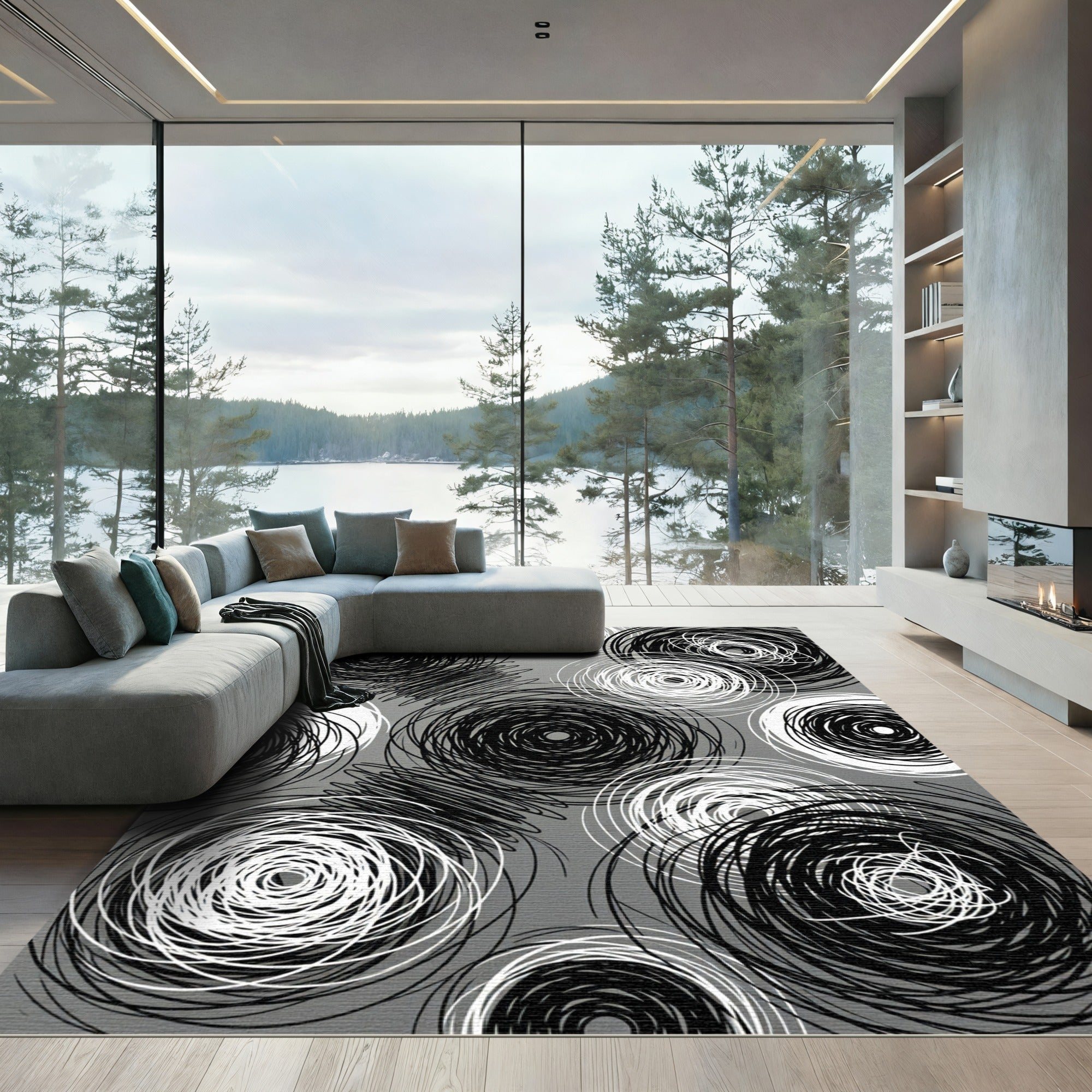 Monochromatic Scribble Swirls Rug