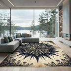 Vintage Starburst Lodge Black Cream Illustration Rug