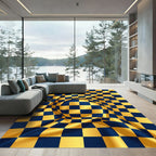 Golden Navy Blue Checkerboard Folded Illusion Rug