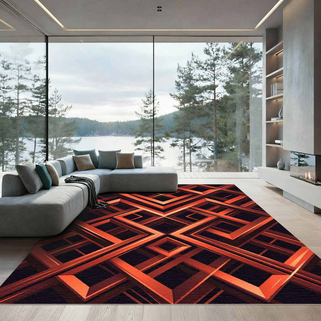 Geometric Copper Interlocking Linear Labyrinth Rug