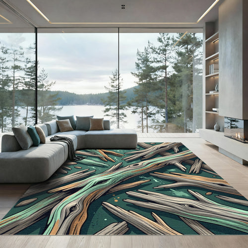 Abstract Driftwood Forest Mint Sage Green Rug