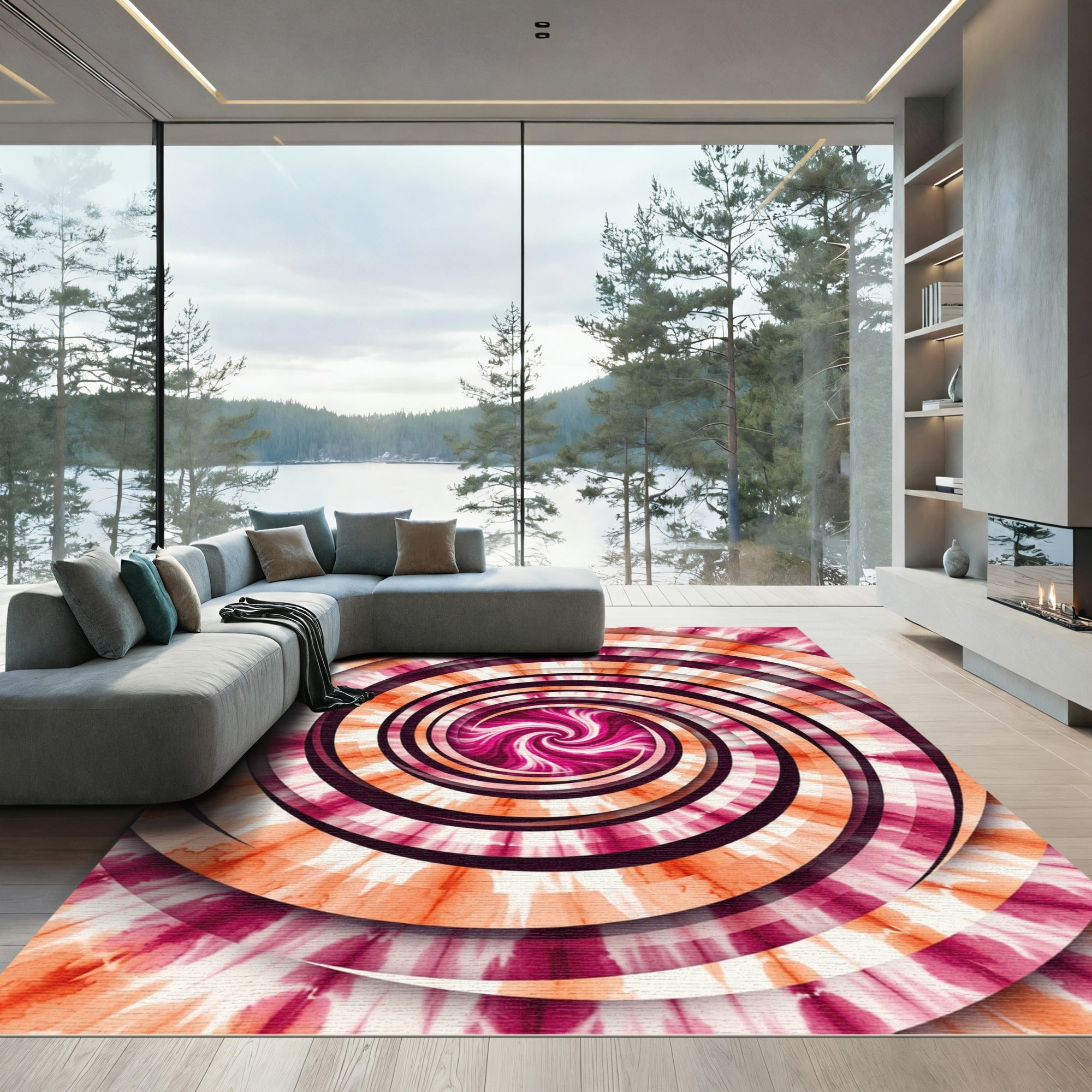 Vivid Magenta Orange Swirl Funnel Rug