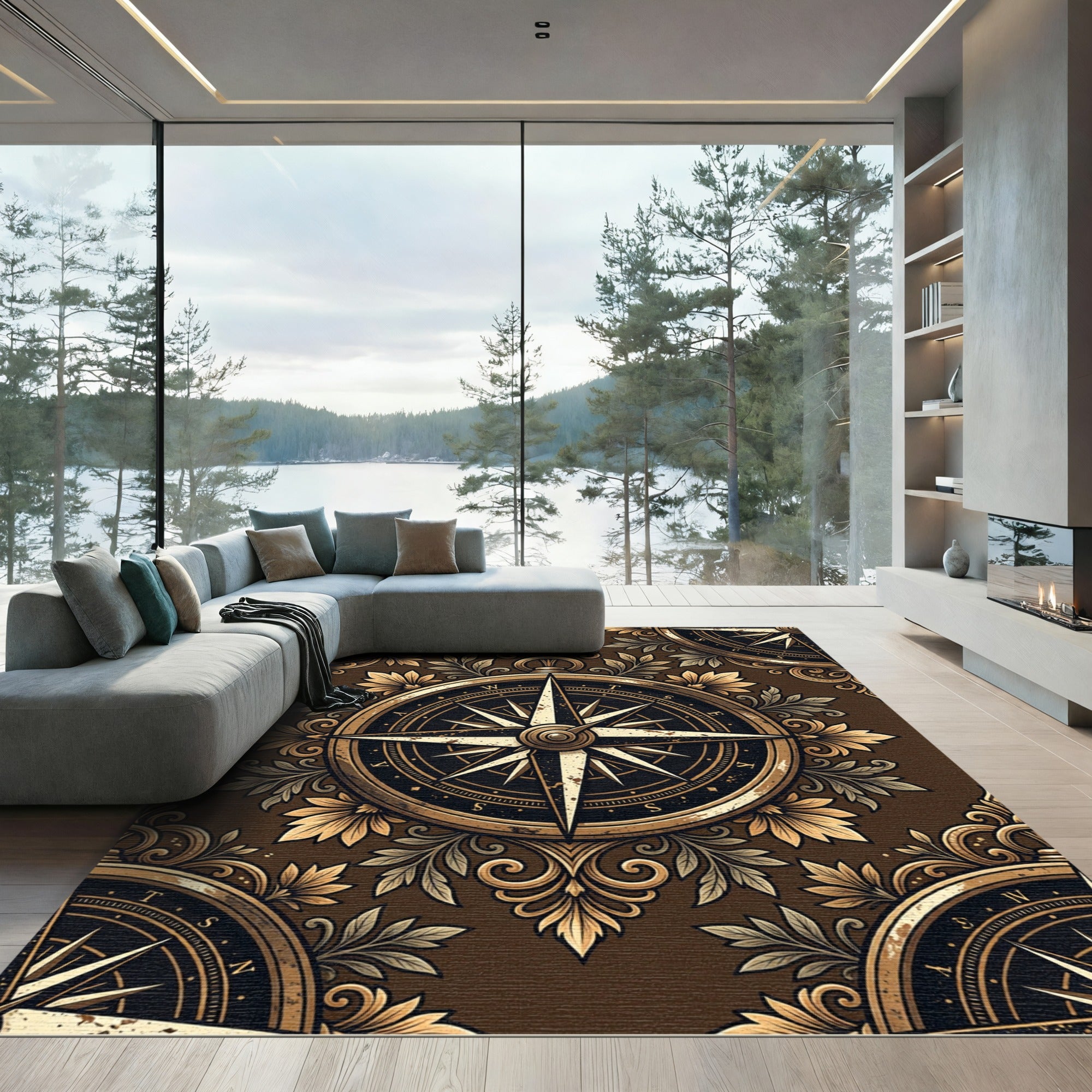 Vintage Golden Compass Floral Medallion Rug