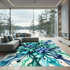 Teal Aqua Abstract Flowing Floral Rug