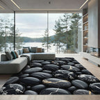 Black Marble Stone Abstract Composition Rug