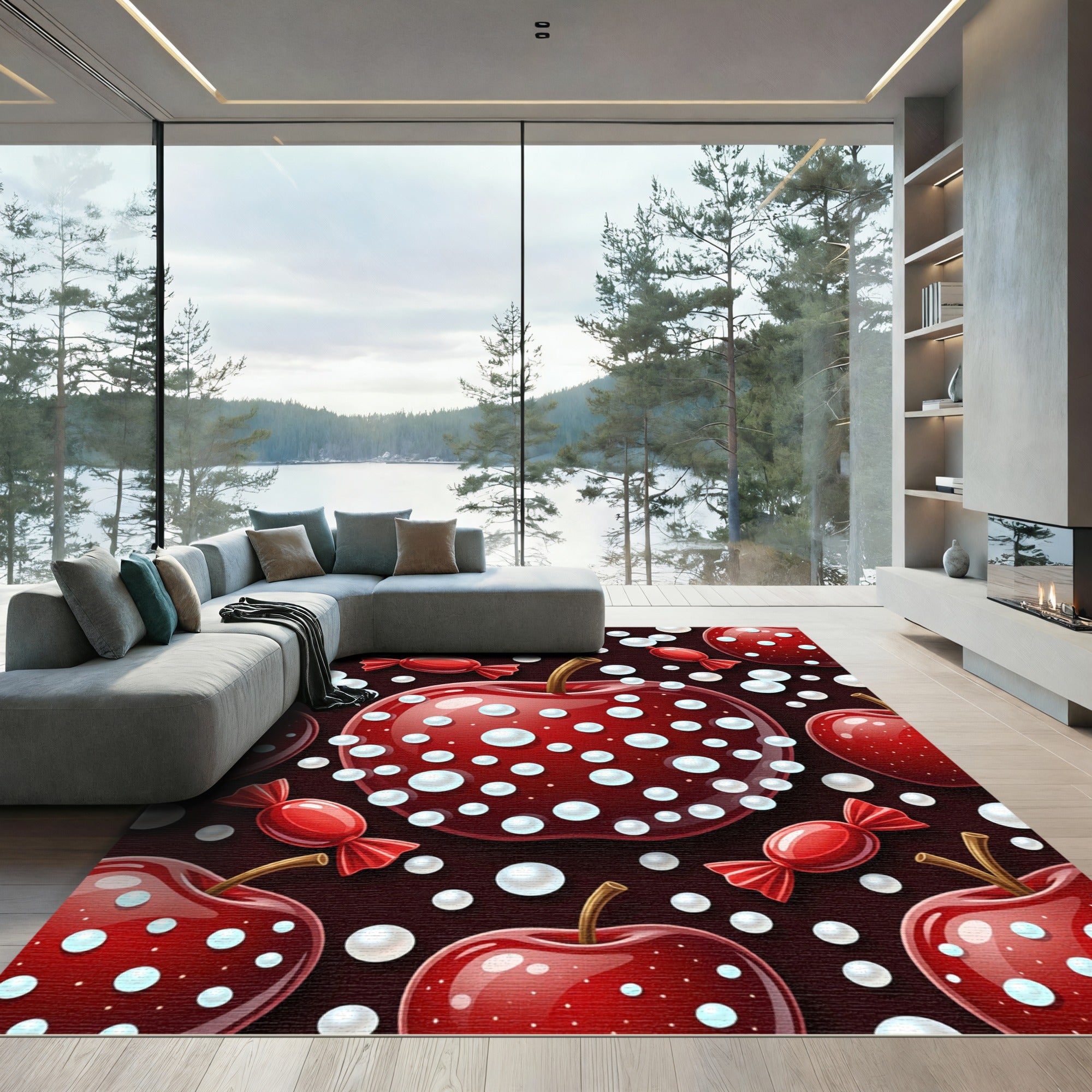 Vibrant Cherry Candy Polka Dot Rug