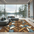 Rustic Wood Grain Geometric Blocks Rug