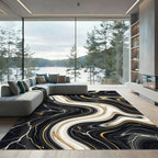 Black and White Marble Gold Swirl Rug