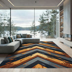 Modern Industrial Chevron Abstract Charcoal Ochre Rug