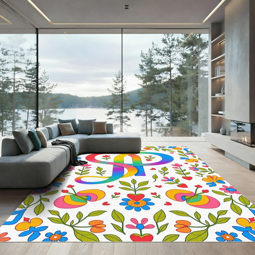 Groovy Rainbow Abstract Heart Garden Rug