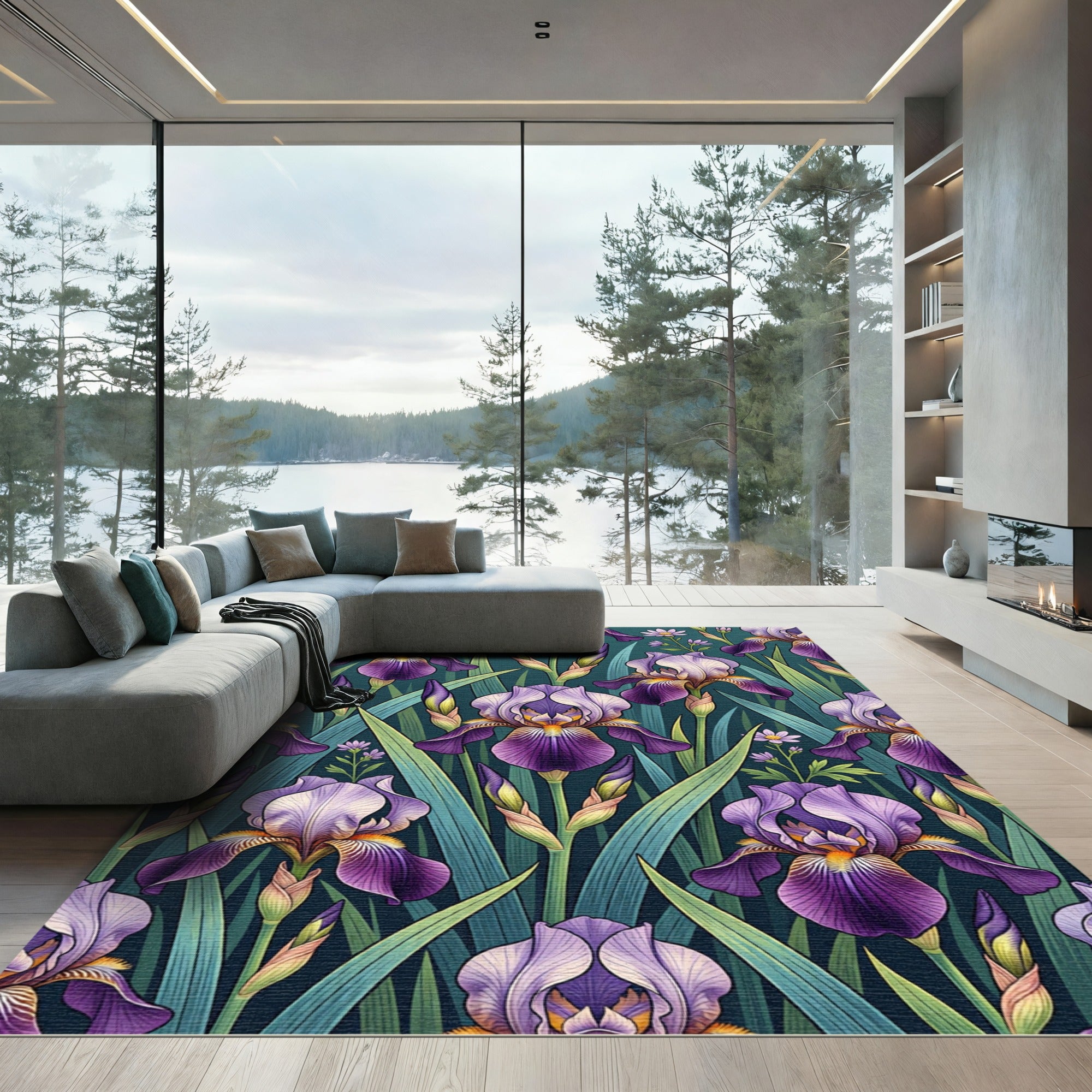 Lush Purple Iris Botanical Garden Rug