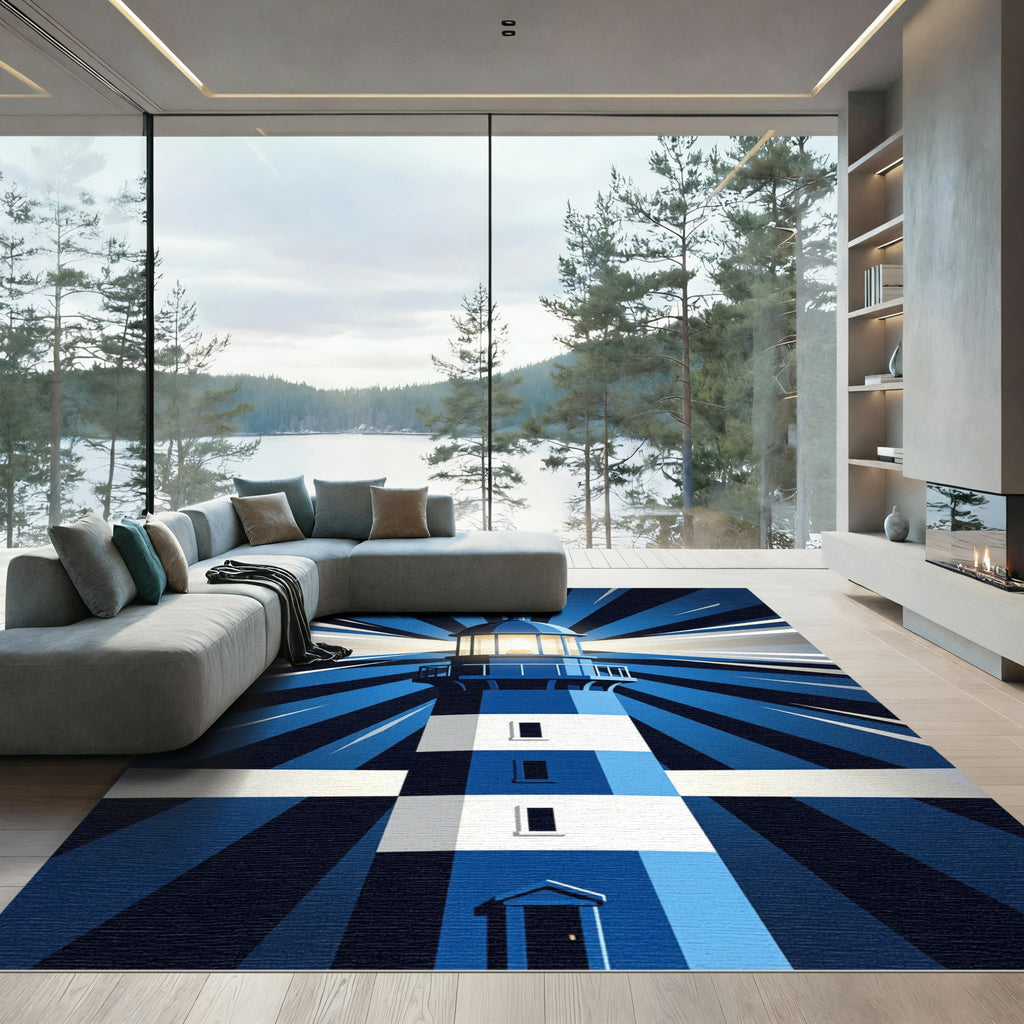 Naval Blue Radiant Lighthouse Stripe Rug