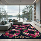 Elegant Pink Rose Floral Wreath Rug