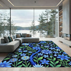 Botanical Blue Flower Meadow Art Rug