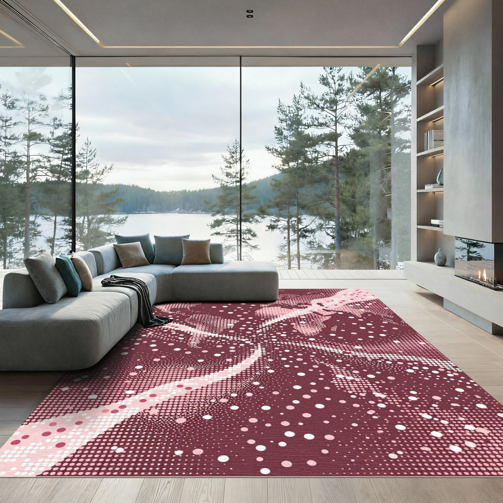Crimson World Map Halftone Abstract Rug