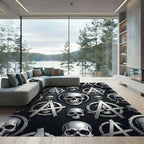 Silver Metallic Skull and Anarchy Symbol Rug
