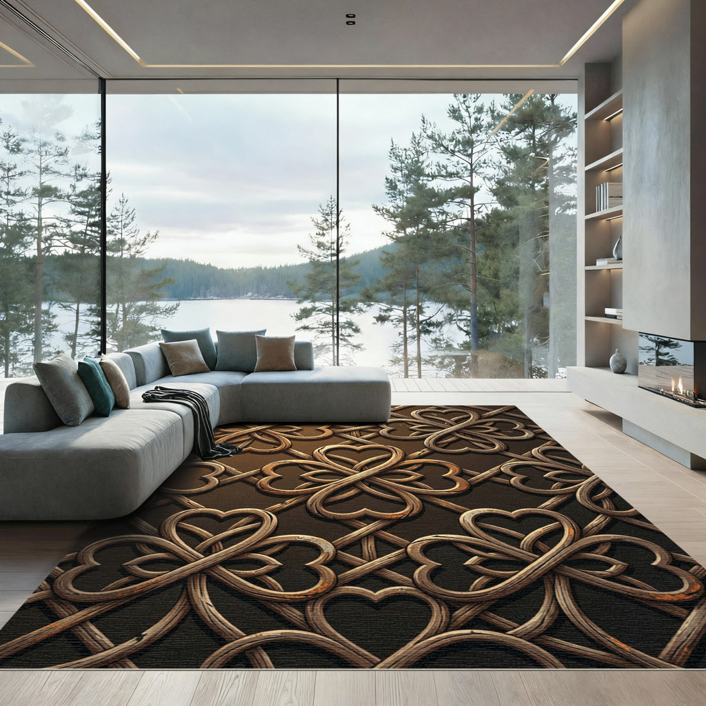 Elegant Bronze Clovers Interlocking Lattice Rug