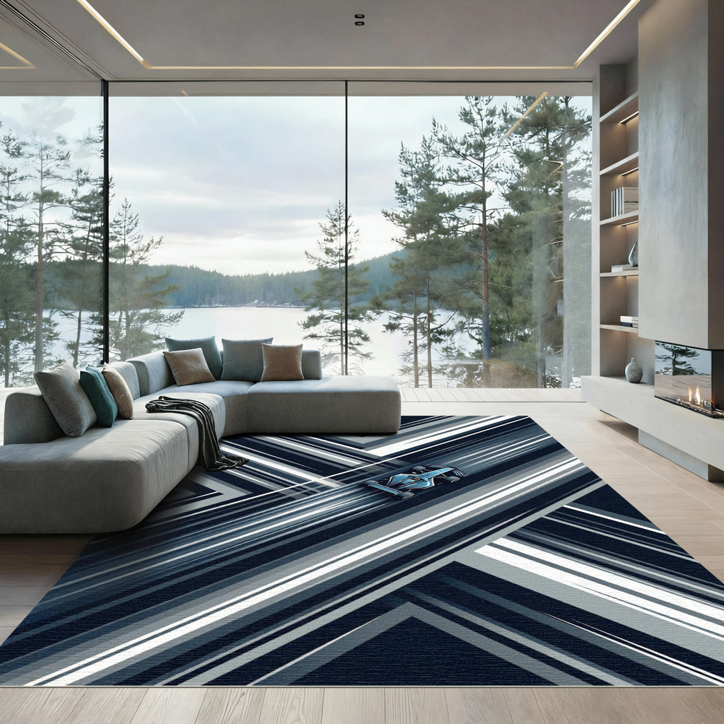Dynamic Blue Formula Racing Abstract Line Rug