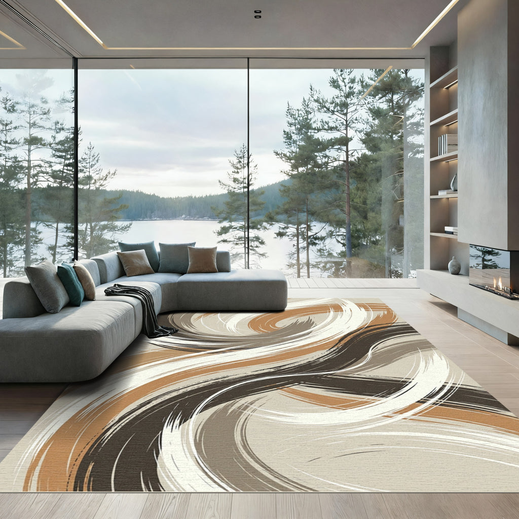 Earthy Abstract Brush Stroke Swirl Rug
