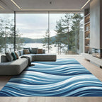 Abstract Wavy Liquid Blue Ocean Waves Rug