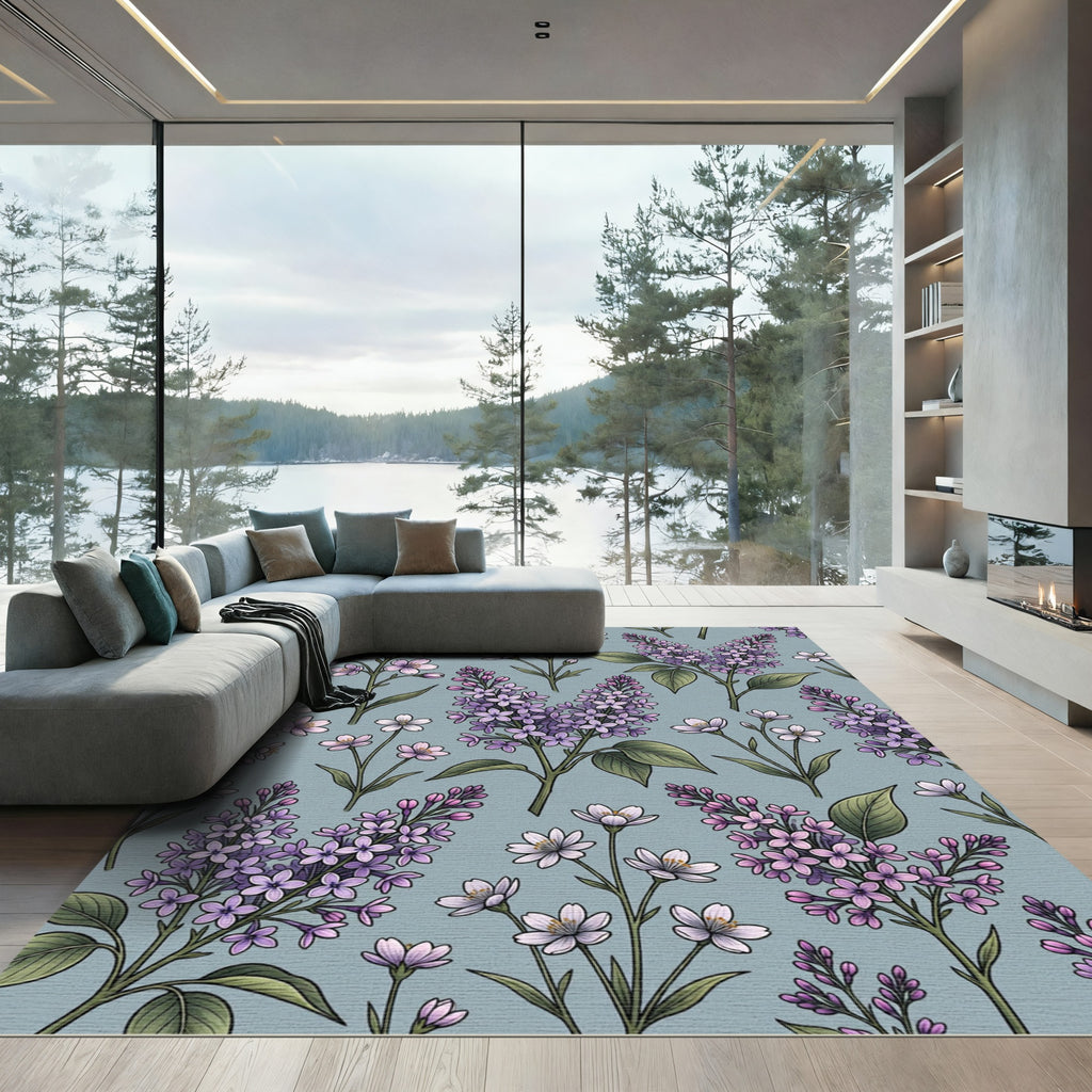 Soft Lavender Blossom Branch Pattern Rug