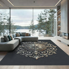 Elegant Silver Ornate Filigree Medallion Rug