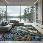 Lush Tropical Palm Leaf Beach Scene Rug