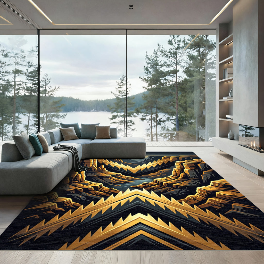 Golden Canyon Mountain Abstract Rug