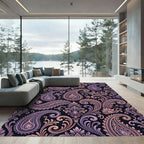 Ornate Paisley Floral Purple Gold Rug