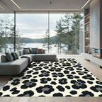 Black Gray Floral Animal Print Rug