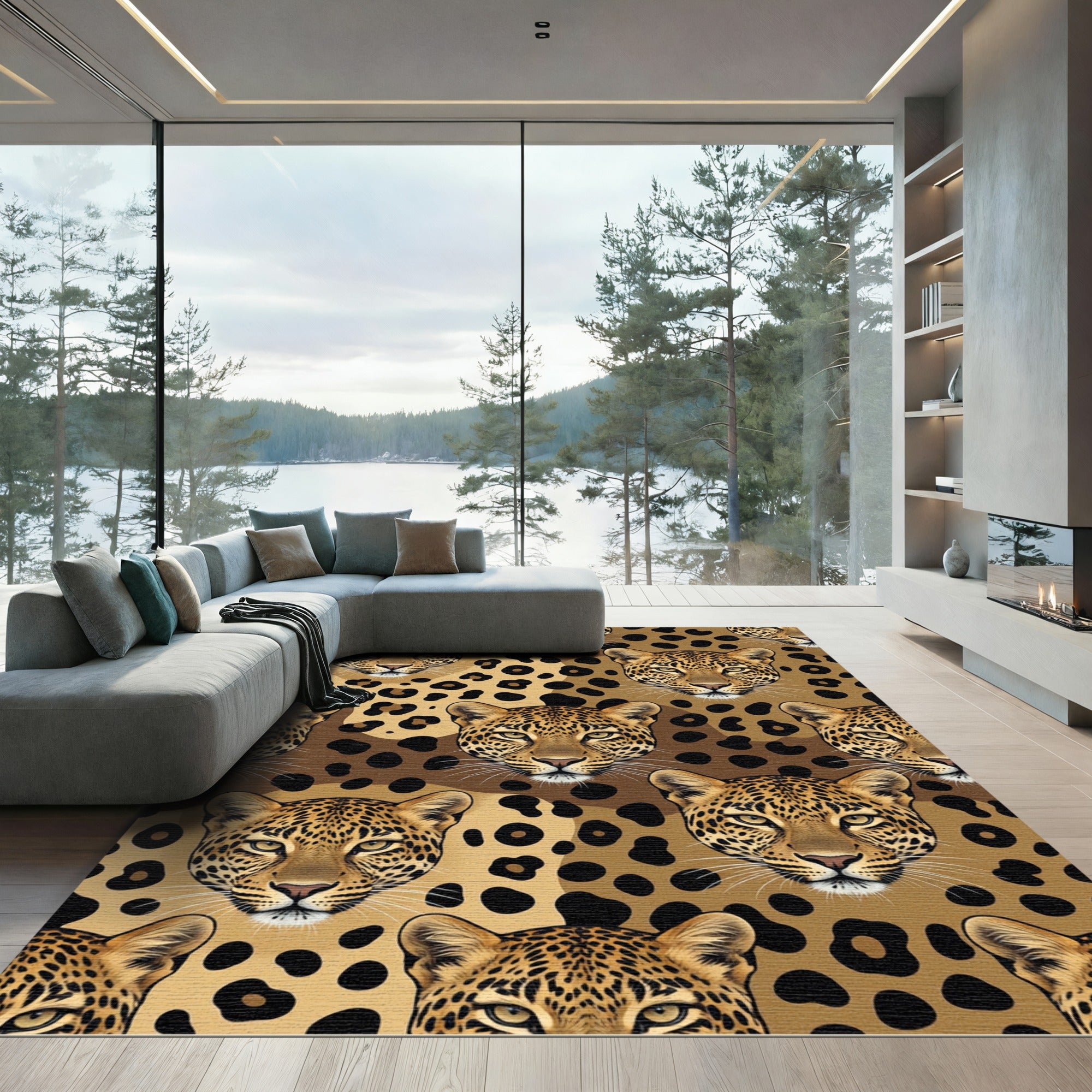 Golden Leopard Portrait Animal Texture Rug