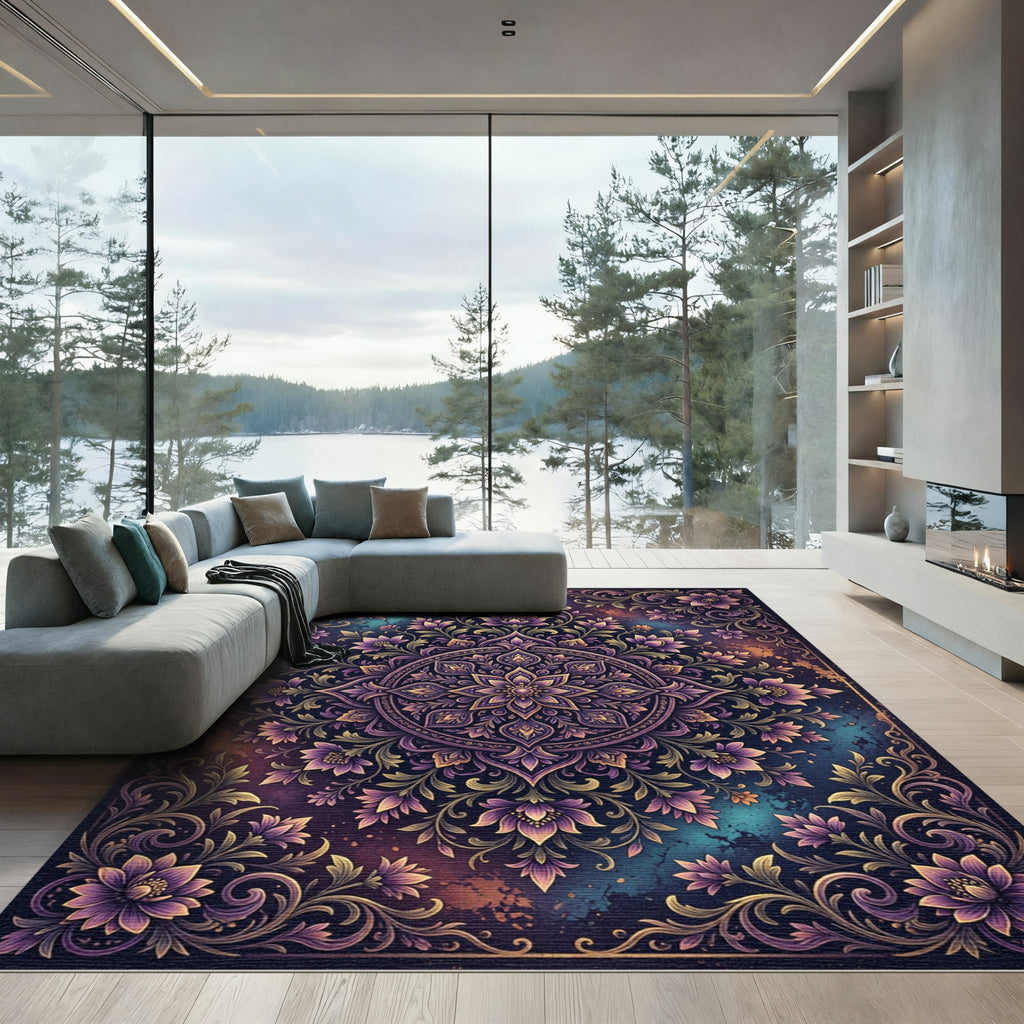 Enchanting Purple Floral Mandala Medallion Rug