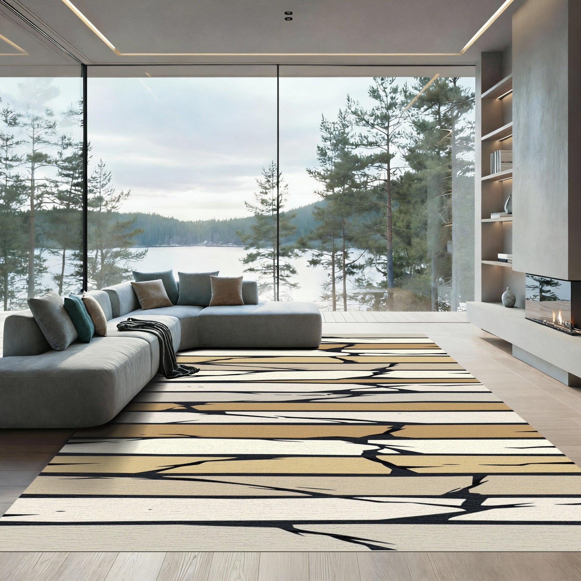 Earthy Tones Cracked Stone Stripes Rug
